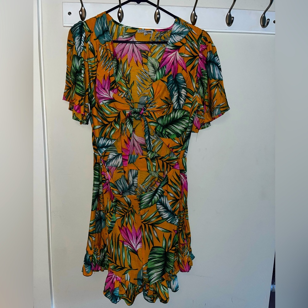 L Let's Go On Vacay Tie Front Romper - Mustard